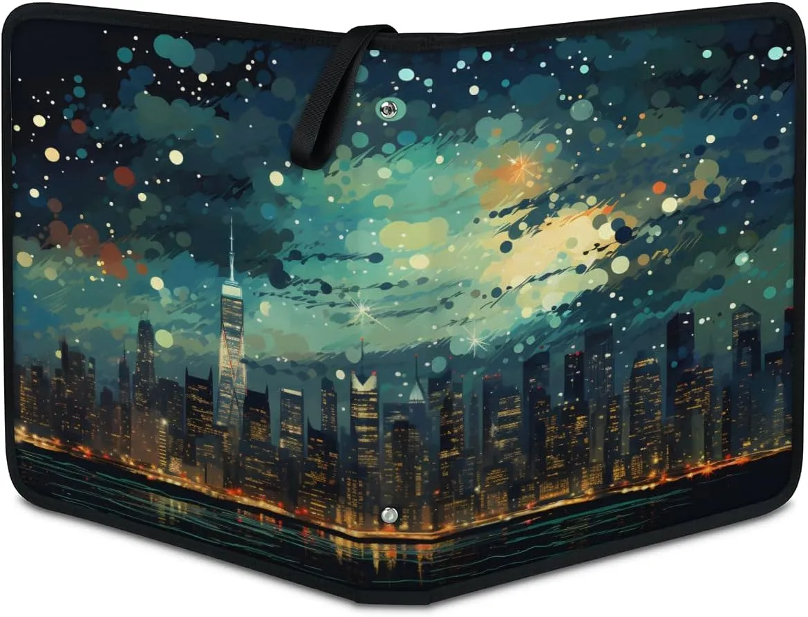 Cartoon City Nights 3 Ring Trading Zipper Binder Strap, Trading Card Binder 9 Pocket, 900 Pockets Card Holder with 50 Removable Sleeves for Game Cards