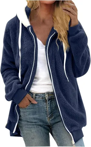 Ceboyel Teddy Coat For Women Hooded Fuzzy Sherpa Jacket Fleece Drawstring Zip Up Hoodie 2023 Trendy Winter Outerwear Clothes