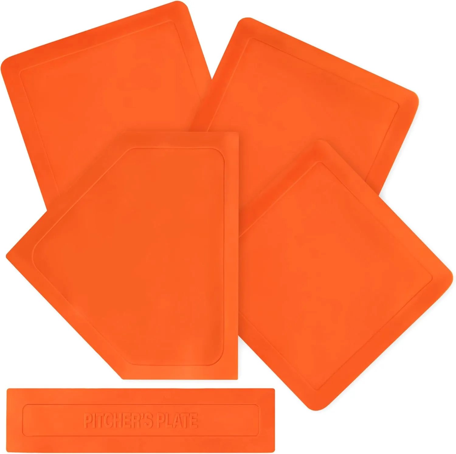 Champion Sports Throwdown Base Set: 5 Youth League Kids Baseball & Softball Rubber Throw Down Bases - Boys & Girls Training & Practice Equipment, Orange