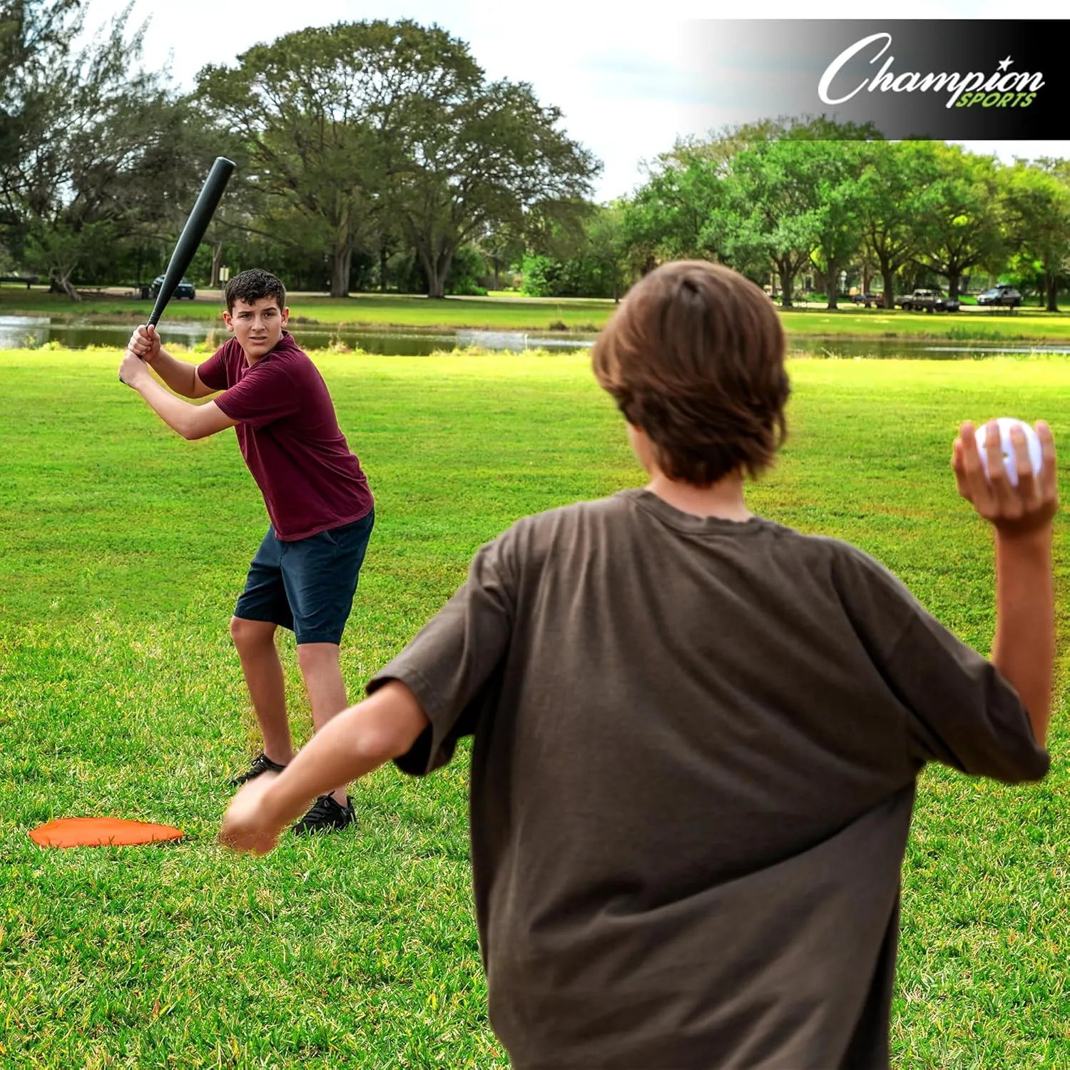 Champion Sports Throwdown Base Set: 5 Youth League Kids Baseball & Softball Rubber Throw Down Bases - Boys & Girls Training & Practice Equipment, Orange