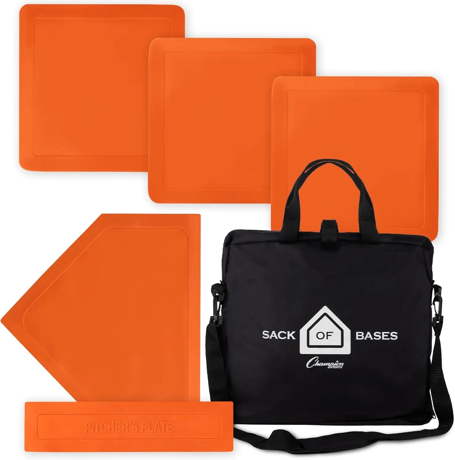 Champion Sports Throwdown Base Set: 5 Youth League Kids Baseball & Softball Rubber Throw Down Bases - Boys & Girls Training & Practice Equipment, Orange