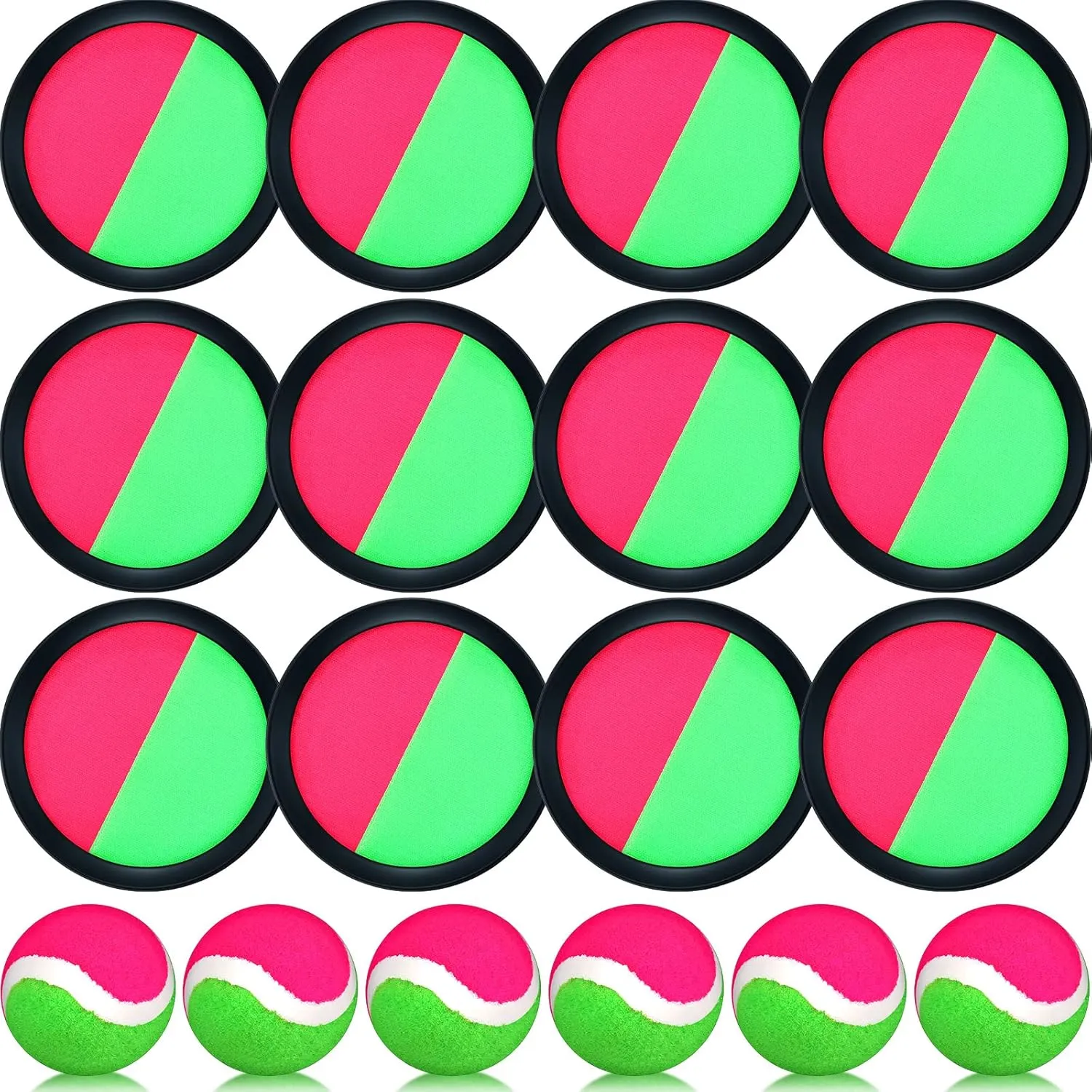 Charniol Kids Toys Toss and Catch Game Set 12 Paddles 6 Balls Beach Game Outdoor Ball Sports Games Toss and Catch Ball Set with Paddles Ball Nylon Catch Toys for Kids Adults