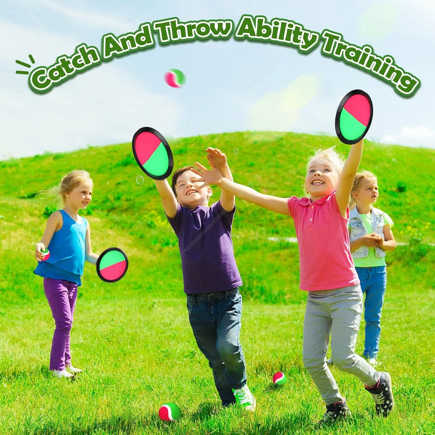 Charniol Kids Toys Toss and Catch Game Set 12 Paddles 6 Balls Beach Game Outdoor Ball Sports Games Toss and Catch Ball Set with Paddles Ball Nylon Catch Toys for Kids Adults