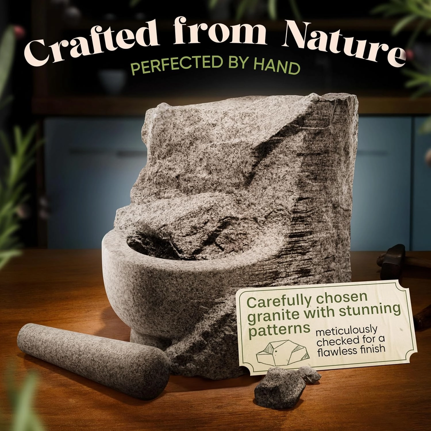 ChefSofi Mortar and Pestle Set - 6 Inch - 2 Cup Capacity - Unpolished Heavy Granite for Enhanced Performance and Organic Appearance - Included: Anti-Scratch Protector