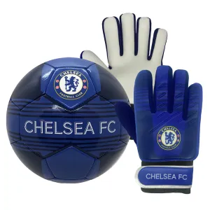 Chelsea FC Size 4 Football & Goalkeeper Gloves Set