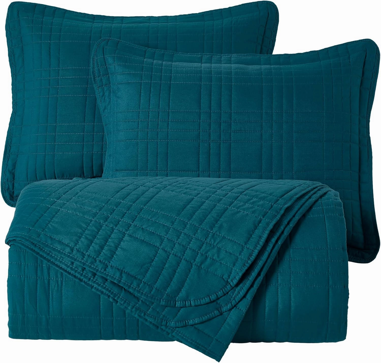Chezmoi Collection Kingston Queen Size Bedspread Set, 3-Piece Teal Oversized Quilted Microfiber Lightweight Bedspread Coverlet (100"x106") for All Seasons
