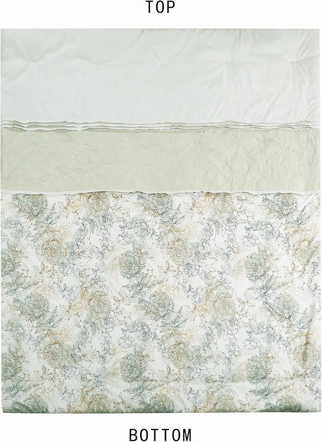 Chezmoi Collection Rosaline 7-Piece Floral Botanical Comforter Set Queen - Floral Embroidery Soft Green Gray Floral Printed Lightweight Bedding Set