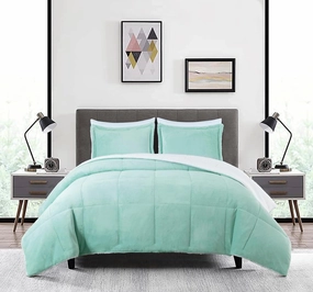 Chezmoi Collection Ultra-Soft Micromink Sherpa King Size Comforter Set with 2 Pillow Shams - Aqua Reversible Plush Bedding Comforter 3-Piece Set Warm Winter Blanket