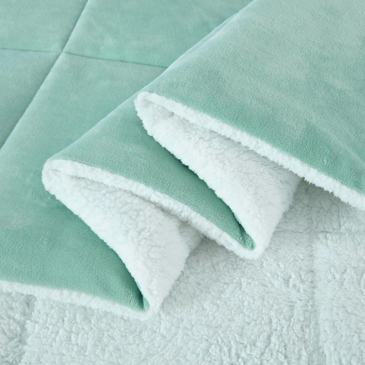 Chezmoi Collection Ultra-Soft Micromink Sherpa King Size Comforter Set with 2 Pillow Shams - Aqua Reversible Plush Bedding Comforter 3-Piece Set Warm Winter Blanket
