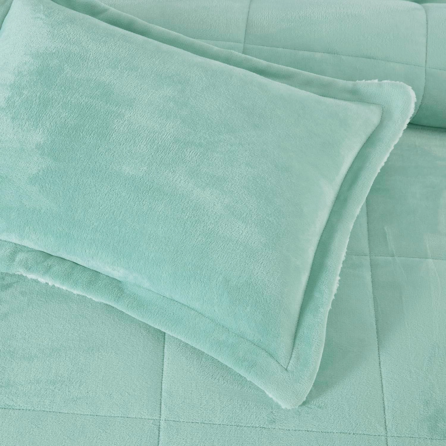 Chezmoi Collection Ultra-Soft Micromink Sherpa King Size Comforter Set with 2 Pillow Shams - Aqua Reversible Plush Bedding Comforter 3-Piece Set Warm Winter Blanket