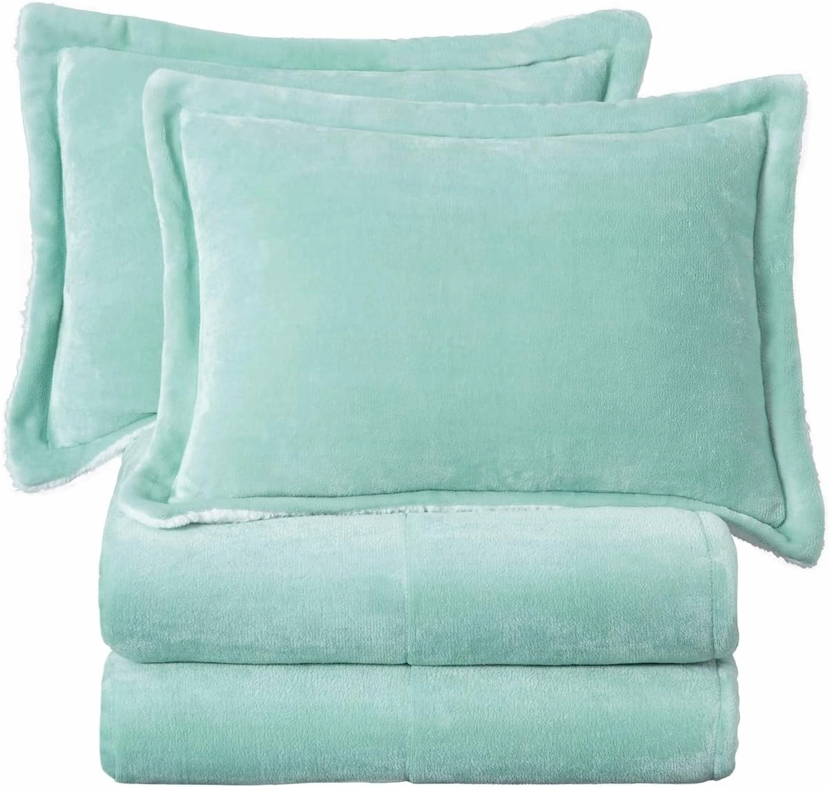 Chezmoi Collection Ultra-Soft Micromink Sherpa King Size Comforter Set with 2 Pillow Shams - Aqua Reversible Plush Bedding Comforter 3-Piece Set Warm Winter Blanket