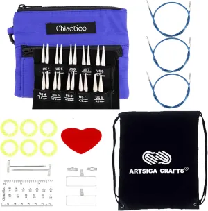 ChiaoGoo Twist Red Lace Shorties 2 & 3-Inch Large Blue 7230-S Interchangeable Knitting Needle Set, 10-Pairs Sizes US 4, 5, 6, 7, 8, Stainless Steel with 3 Cords with Project Bag