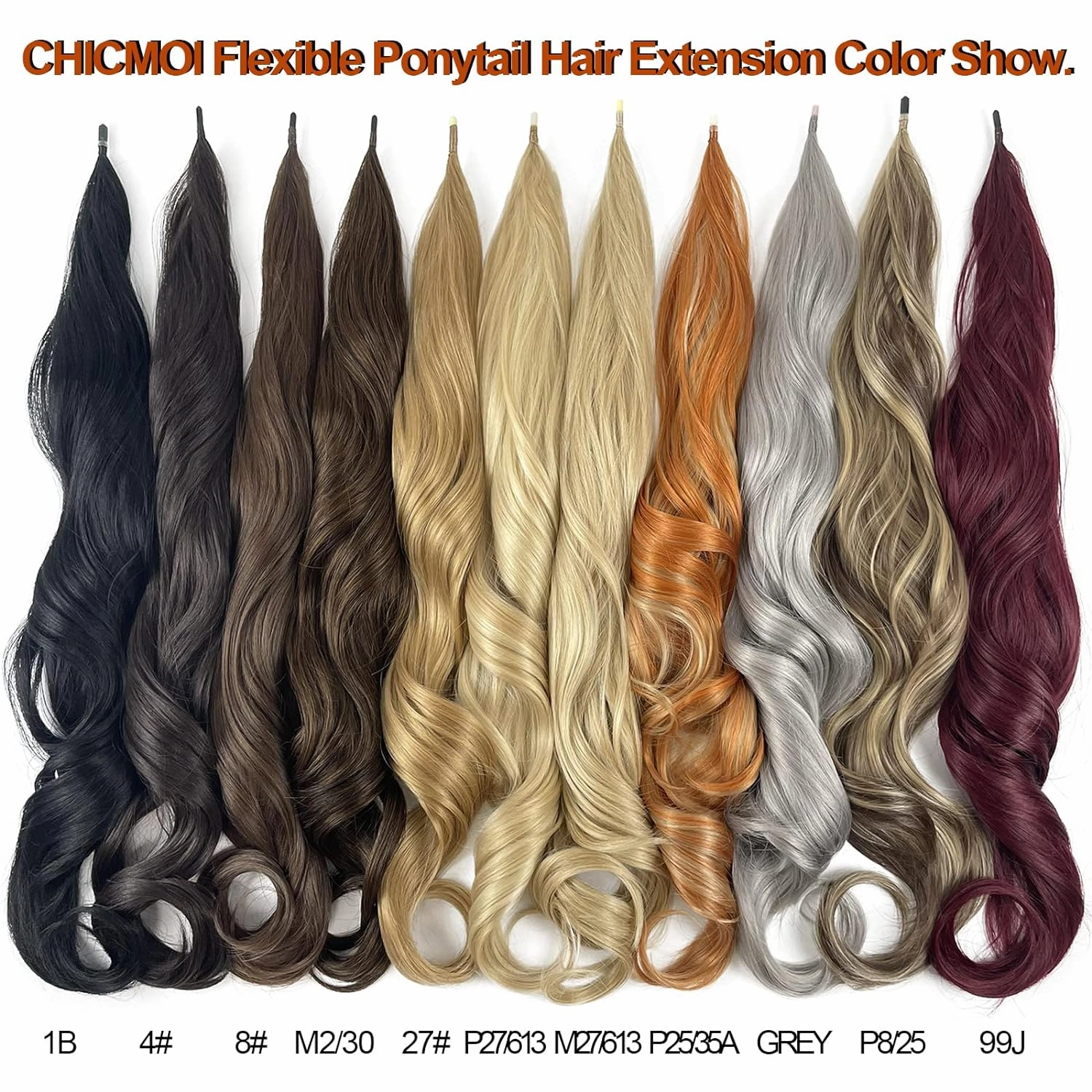 Chicmoi Burgundy Ponytail Extainson 32 Inch Flexible Wrap Around Ponytail Hair Extension Long Wavy Pony Tails hair Extension Wine Red Synthetic Hairpieces For Women and Girls