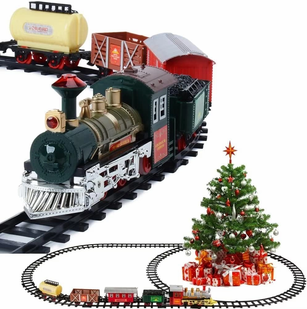 Christmas Train Set, Toy Train Set Around The Tree for Boys Girls with Lights Sound, Train Tracks Set for 3 4 5 6 7 8 up Year Old Kids
