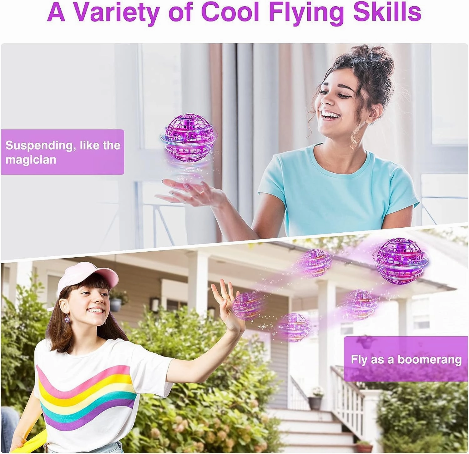 Ciniffo Upgraded Flying Orb Ball Toy, Hand Controlled Boomerang Hover Ball, Cosmic Globe Flying Spinner with Endless Tricks, Cool Toys Gifts for 6 7 8 9 10 11  Year Old Girls Indoor Outdoor Toys