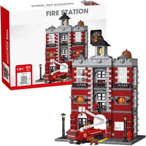 City Fire Station Building Blocks Set Include Fire Truck,1823 Pieces - 4 Story with Lights City Building Blocks STEM Toys Gift for Adults