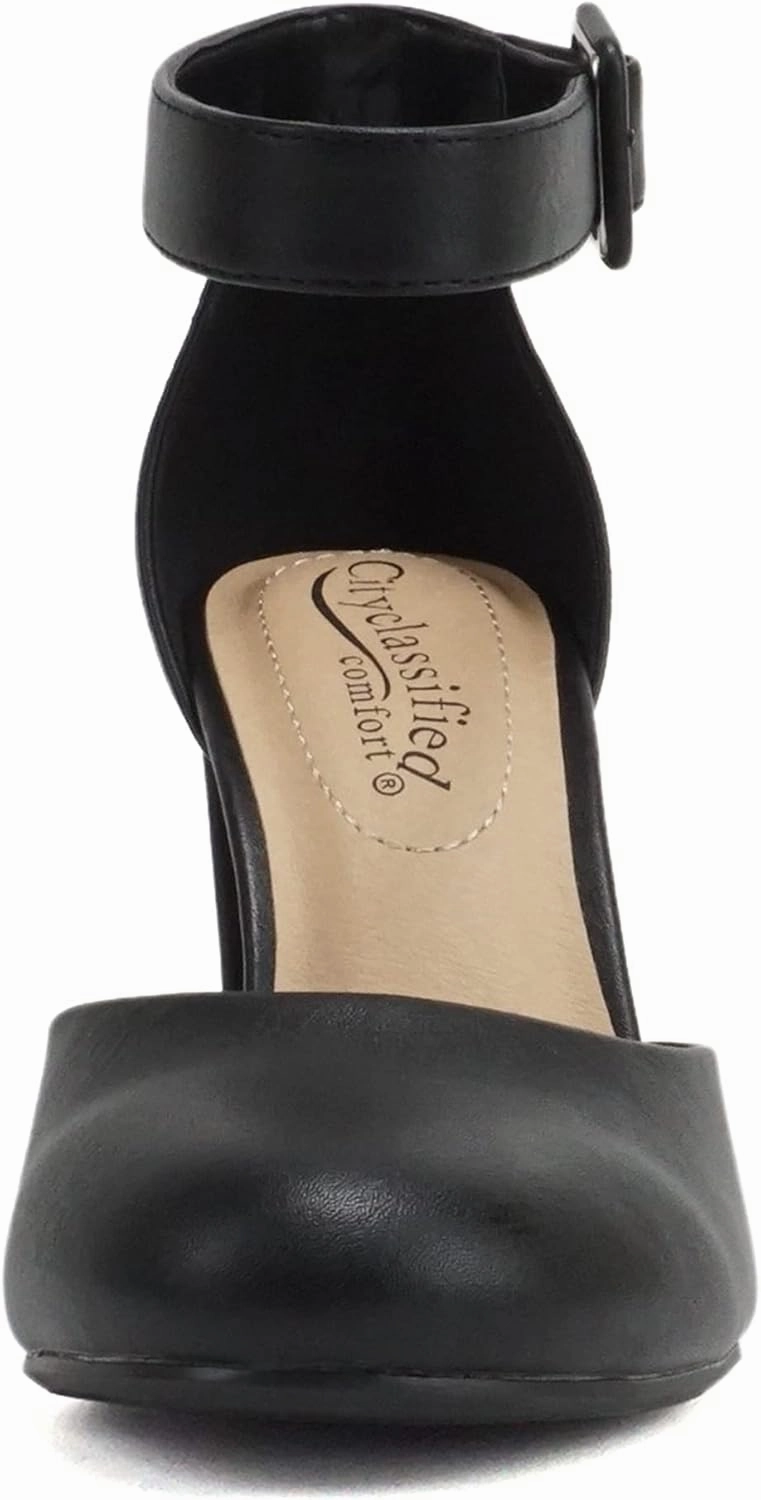 City Classified Comfort Women's Closed Toe Ankle Strap Block Heel