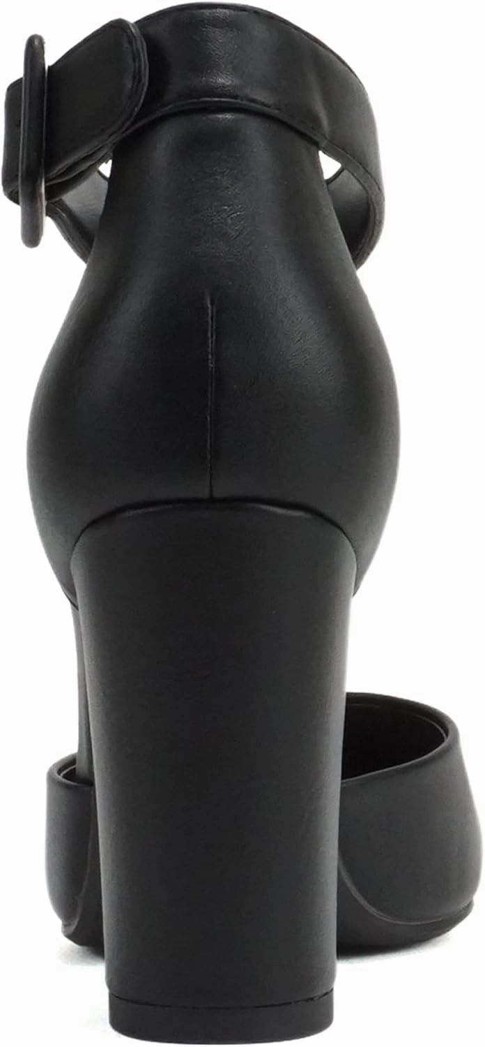 City Classified Comfort Women's Closed Toe Ankle Strap Block Heel