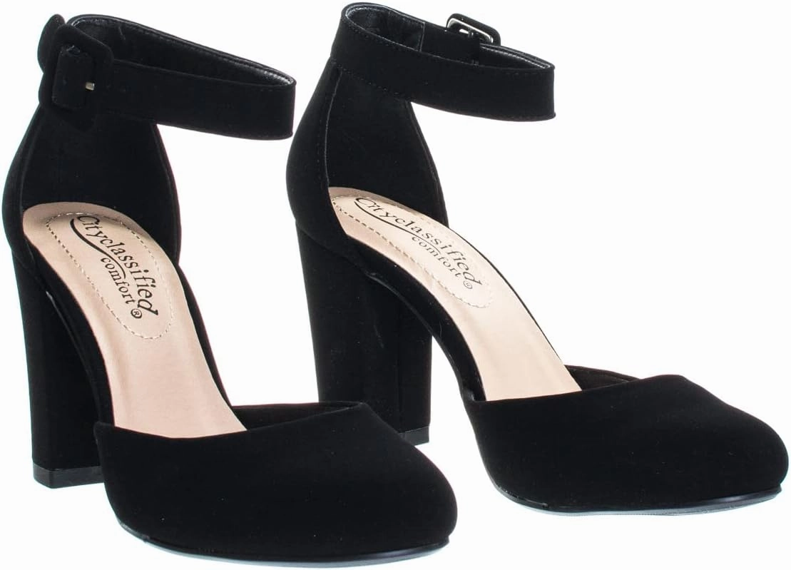 City Classified Comfort Women's Closed Toe Ankle Strap Block Heel