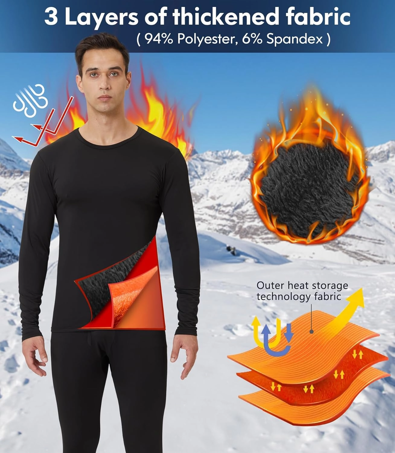 CL convallaria Long Johns Thermal Underwear for Men Soft Fleece Lined Base Layer Cold Weather Top Bottom Gift Set
