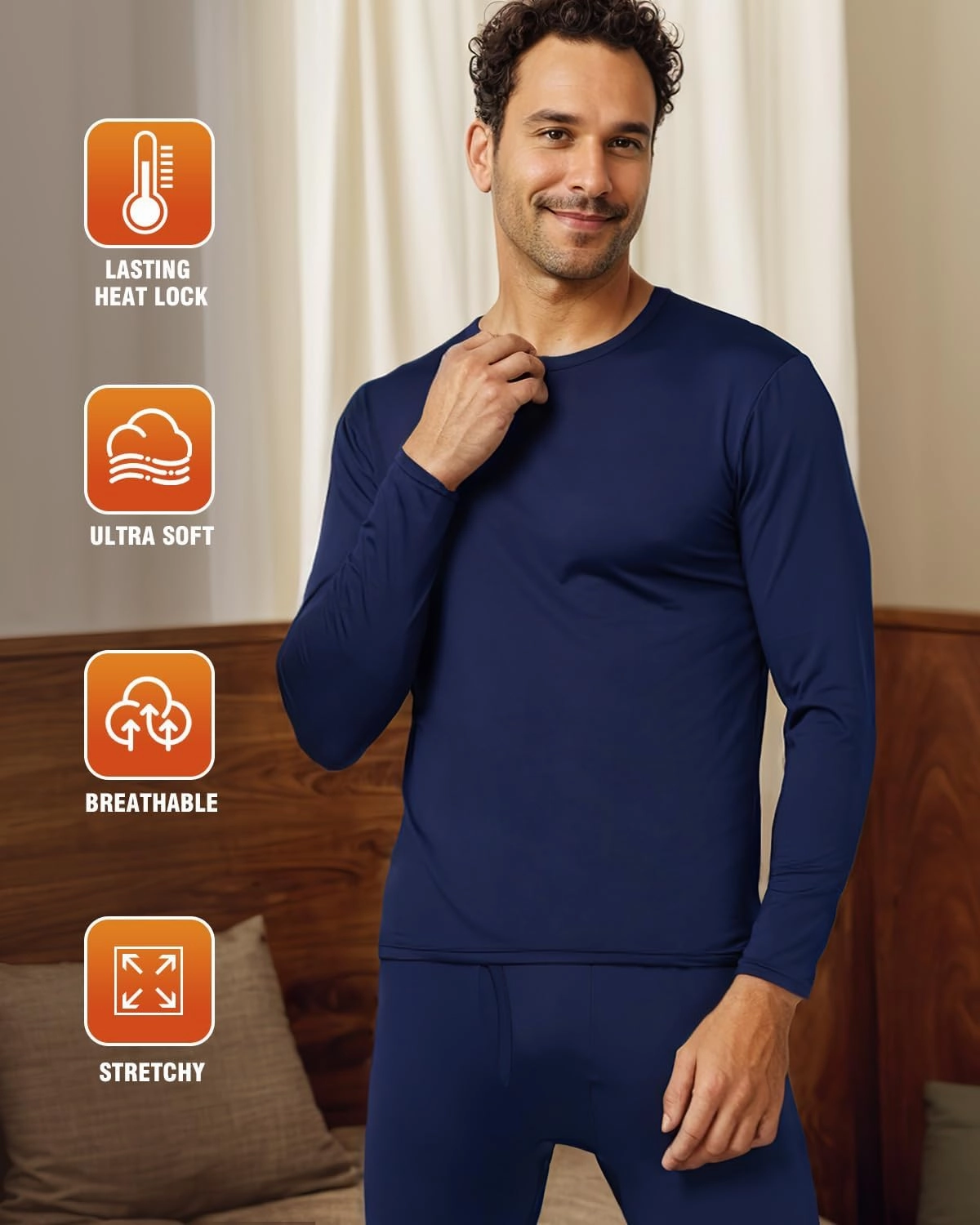 CL convallaria Long Johns Thermal Underwear for Men Soft Fleece Lined Base Layer Cold Weather Top Bottom Gift Set