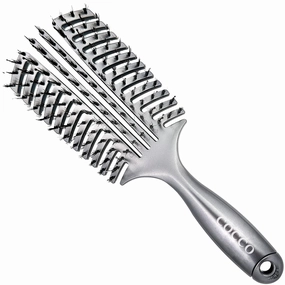 Cocco Vented Boar Brush, Curved Detangling & Styling Tool with Boar & Nylon Bristles, Silver