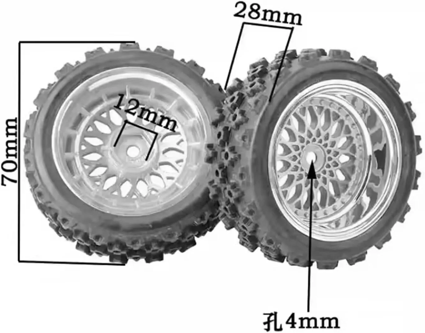 Compatible with TT-01 for TT-02 for XV-01 for DF-03 for TA06 RC for Rally for Racing Car Parts 12mm Glued Rubber Tire Plastic Wheels Rim RC Wheel Tires(Electroplated Black)