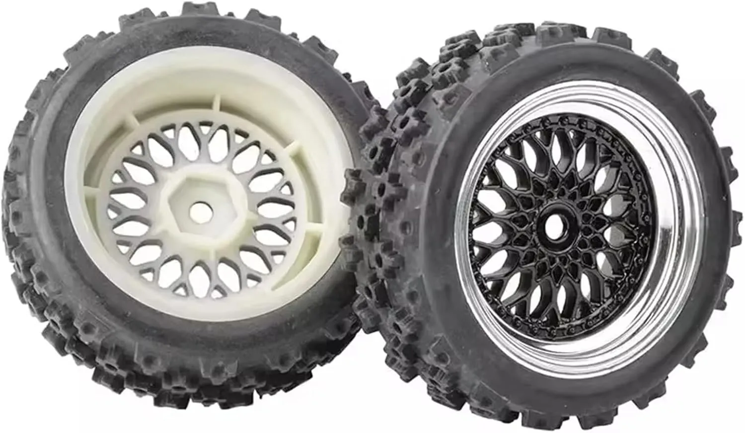 Compatible with TT-01 for TT-02 for XV-01 for DF-03 for TA06 RC for Rally for Racing Car Parts 12mm Glued Rubber Tire Plastic Wheels Rim RC Wheel Tires(Electroplated Black)
