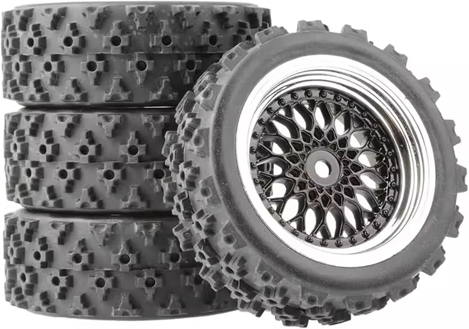 Compatible with TT-01 for TT-02 for XV-01 for DF-03 for TA06 RC for Rally for Racing Car Parts 12mm Glued Rubber Tire Plastic Wheels Rim RC Wheel Tires(Electroplated Black)