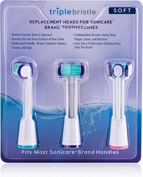 Compatible with Philips Sonicare® ONLY- Three Headed Replacement Toothbrush Heads - Fits ONLY Sonicare Models: DiamondClean, Flexcare , HealthyWhite , 2 Series Plaque Control (Soft Bristles - 3 Pack)