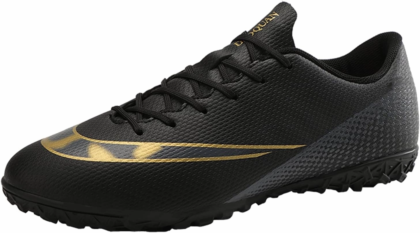 Competitive Unisex Soccer Shoes Men Women Indoor Outdoor Football Boots Athletic Turf Team Cleat Running Sports Lightweight Breathable Anti-Skid Damping Shoes Black