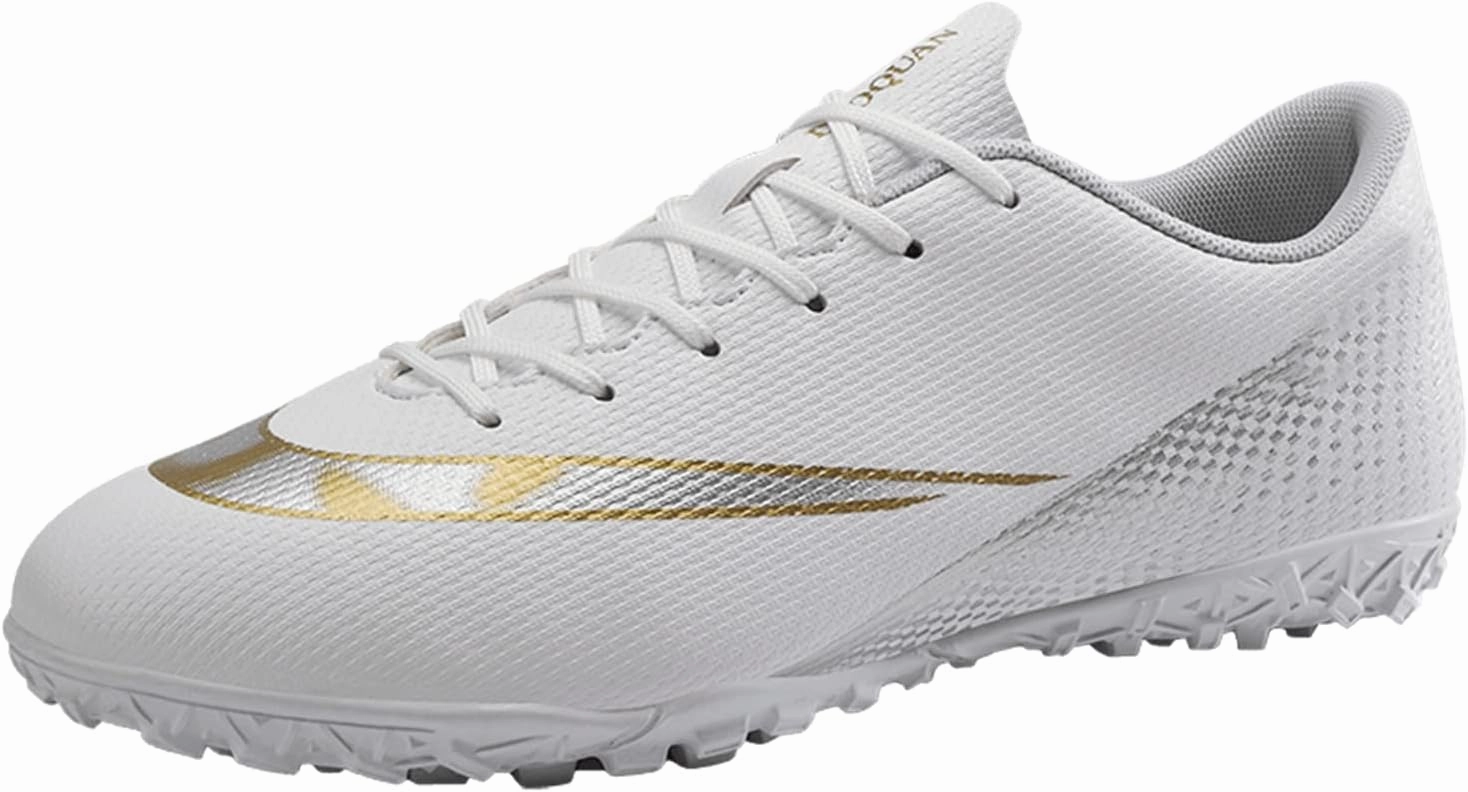 Competitive Unisex Soccer Shoes Men Women Indoor Outdoor Football Boots Athletic Turf Team Cleat Running Sports Lightweight Breathable Anti-Skid Damping Shoes White