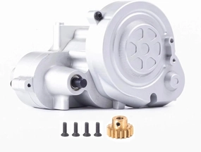 Complete Metal Gearbox Transmission Box with Gear for Axial RBX10 for Ryft 1/10 RC Crawler Car Upgrade Parts with 17T Pinion Brass(Silver)