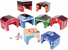 Constructive Playthings Wooden Blocks, Community Buildings And Helicopter, Durable Hardwood, Ages 3 Years And Older Toddler Toys, Imaginative Play, Set Of 8
