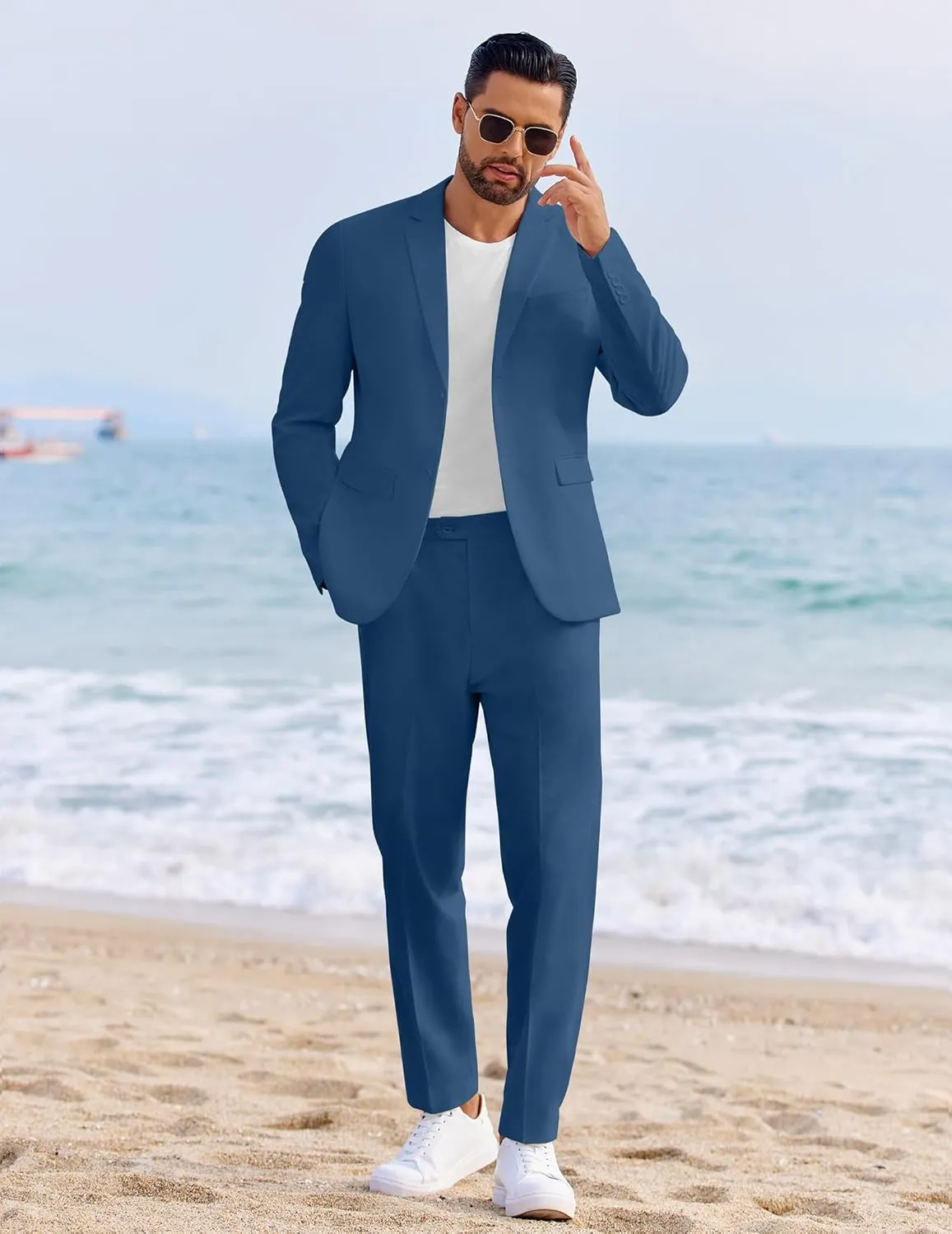 COOFANDY Men's 2 Piece Linen Cotton Suits Set Casual Linen Lightweight Suit Summer Beach Wedding