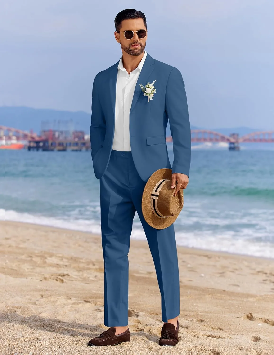 COOFANDY Men's 2 Piece Linen Cotton Suits Set Casual Linen Lightweight Suit Summer Beach Wedding