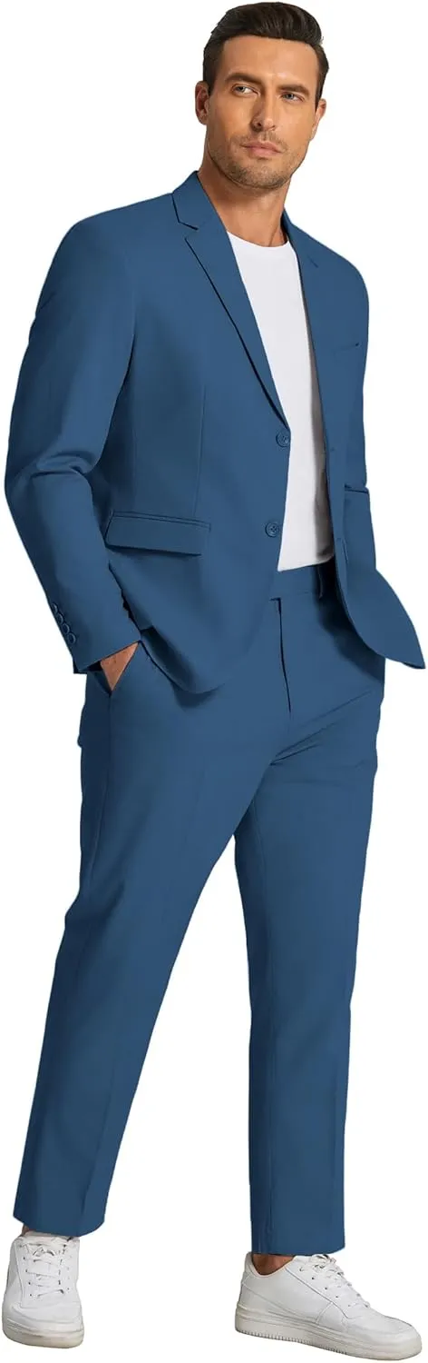 COOFANDY Men's 2 Piece Linen Cotton Suits Set Casual Linen Lightweight Suit Summer Beach Wedding