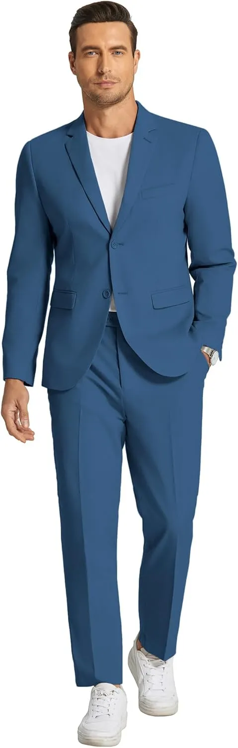 COOFANDY Men's 2 Piece Linen Cotton Suits Set Casual Linen Lightweight Suit Summer Beach Wedding
