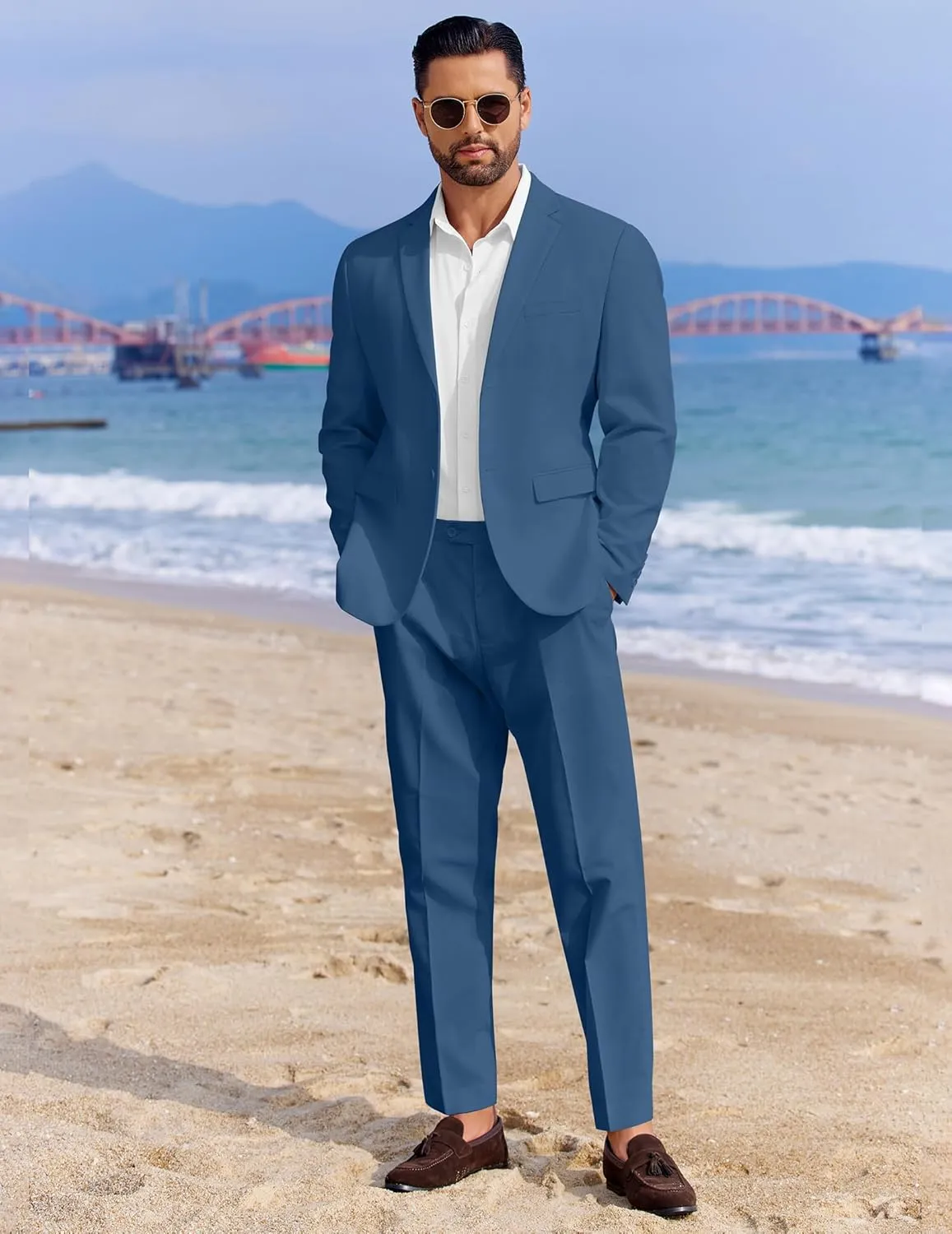 COOFANDY Men's 2 Piece Linen Cotton Suits Set Casual Linen Lightweight Suit Summer Beach Wedding