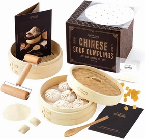 Cooking Gift Set Co. Bamboo Steamer Basket Original Soup Dumpling Kit with Agar Agar, Dough Roller, Spoon, Liners, and Step by Step Video and Printed Instructions Gift For Chef Fathers Day