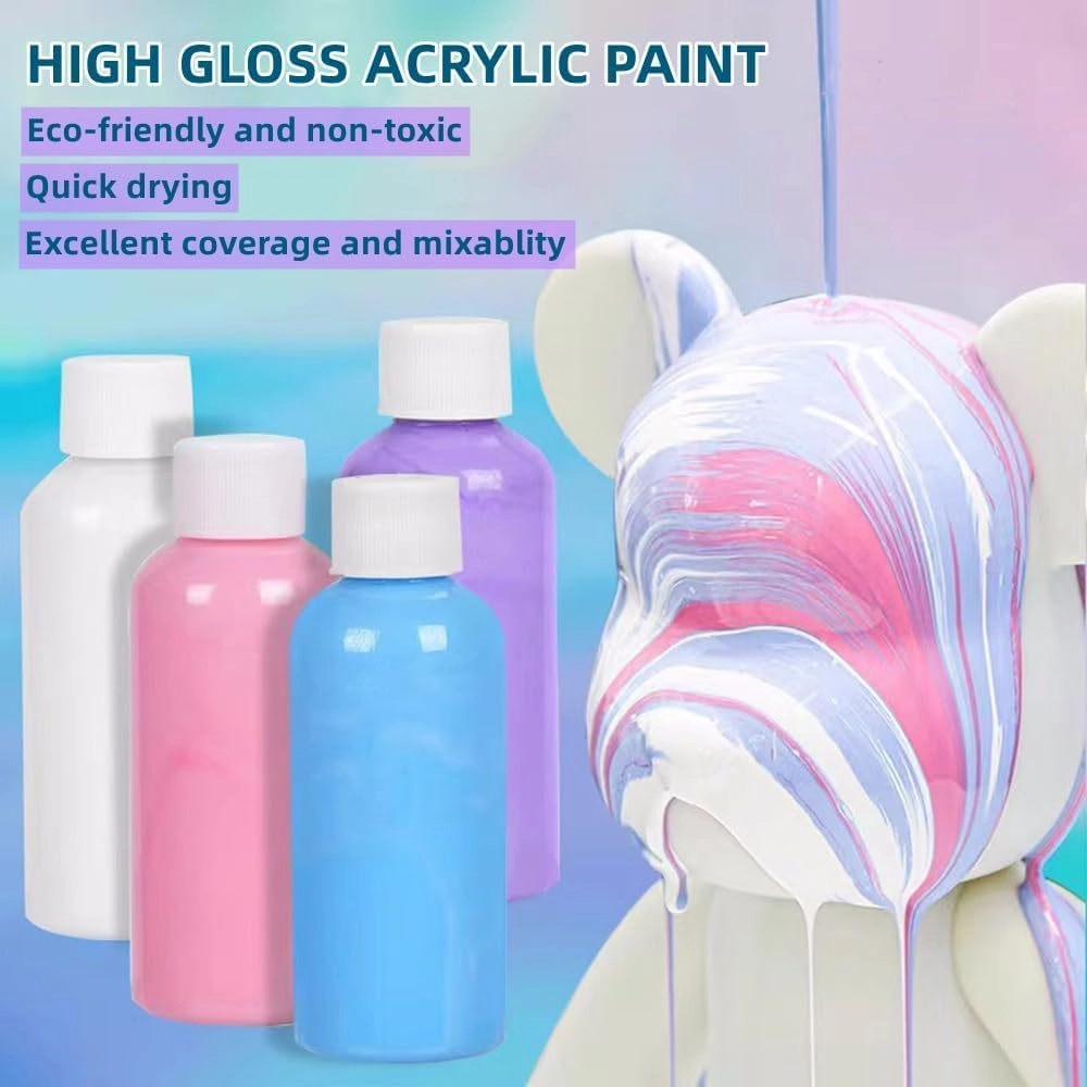 COokx HANDA Creative DIY Fluid Bear Painting Kit Teddy Bear with Acrylic Paints. Home Decorations Handmade Doll Figurine Toys Gift for Birthday Valentines (9 inch, Purple Pink White), UD8212