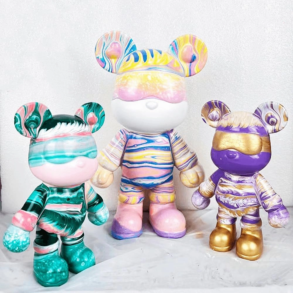 COokx HANDA Creative DIY Fluid Bear Painting Kit Teddy Bear with Acrylic Paints. Home Decorations Handmade Doll Figurine Toys Gift for Birthday Valentines (9 inch, Purple Pink White), UD8212