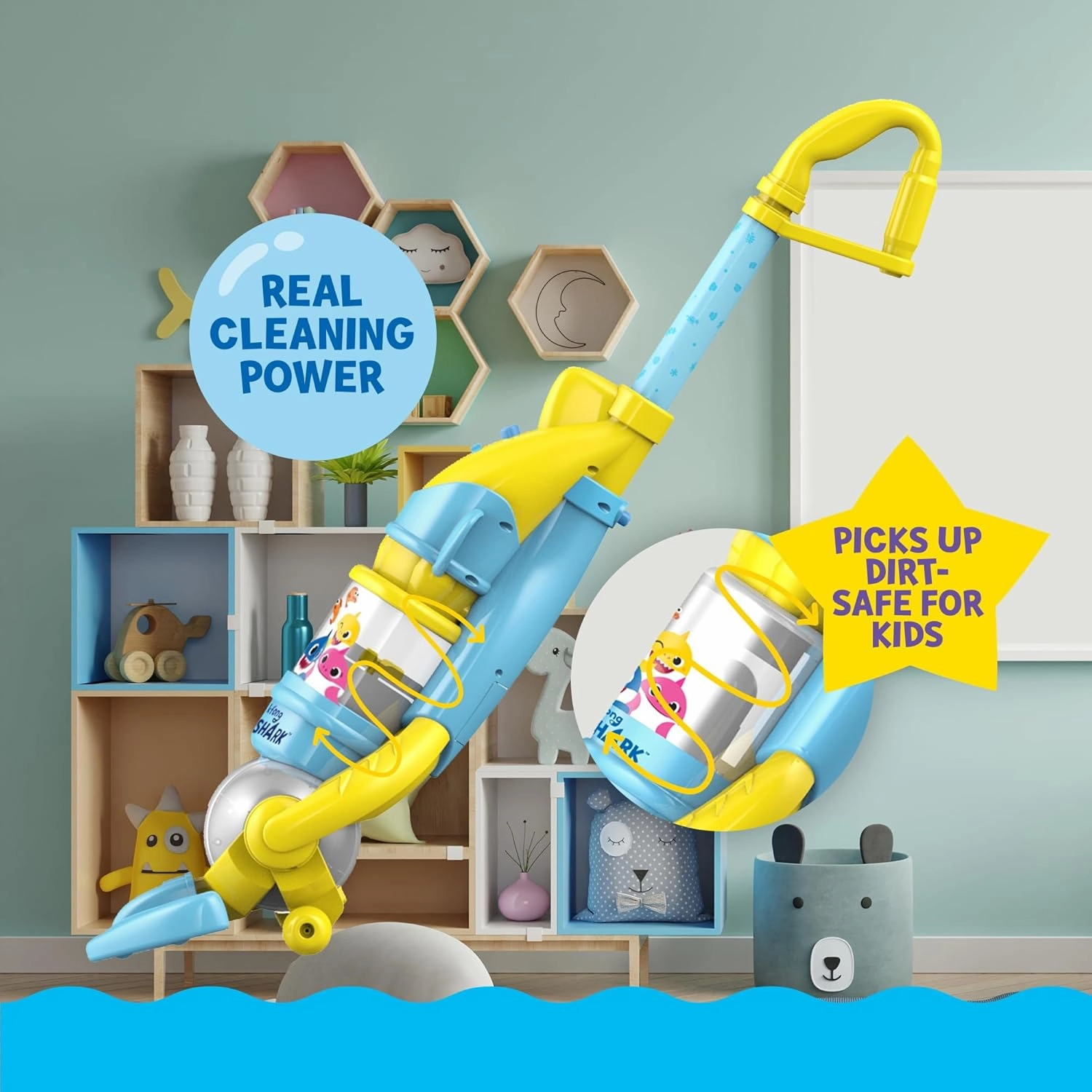 Core Innovations Pinkfong Baby Shark Kids Vacuum Cleaner for Toddler, Toy Vacuum That Really Works with Light & Realistic Sounds, Baby Play Vacuumm for Children Girls Boys
