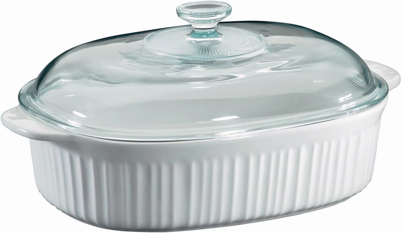 CorningWare French White 4 Quart Oval Casserole W/Glass Cover