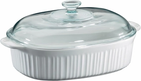 CorningWare French White 4 Quart Oval Casserole W/Glass Cover