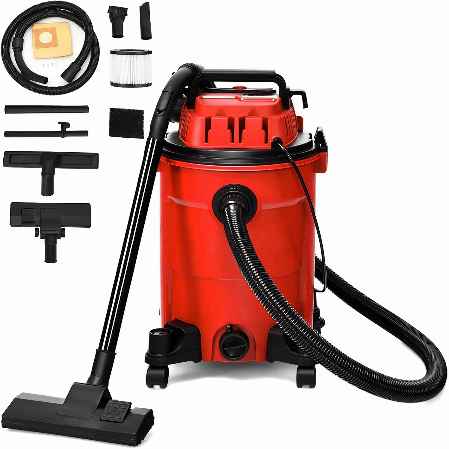 COSTWAY 3-in-1 Wet/Dry Vacuum Cleaner with Blower Function, 6.6 Gallon 4.8 Peak HP Vacuum with Safety Protection, Portable Shop Vacuum Cleaner for Workshop, Car, Garage, Home, 1200W (Red)