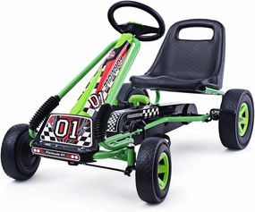 Costzon Go Kart for Kids, 4 Wheel Off-Road Pedal Go Cart w/Adjustable Seat, Steering Wheel, 2 Safety Brakes, EVA Rubber Tires, Ride-On Toys for Boys & Girls, Outdoor Racer Ride On Pedal Car (Green)