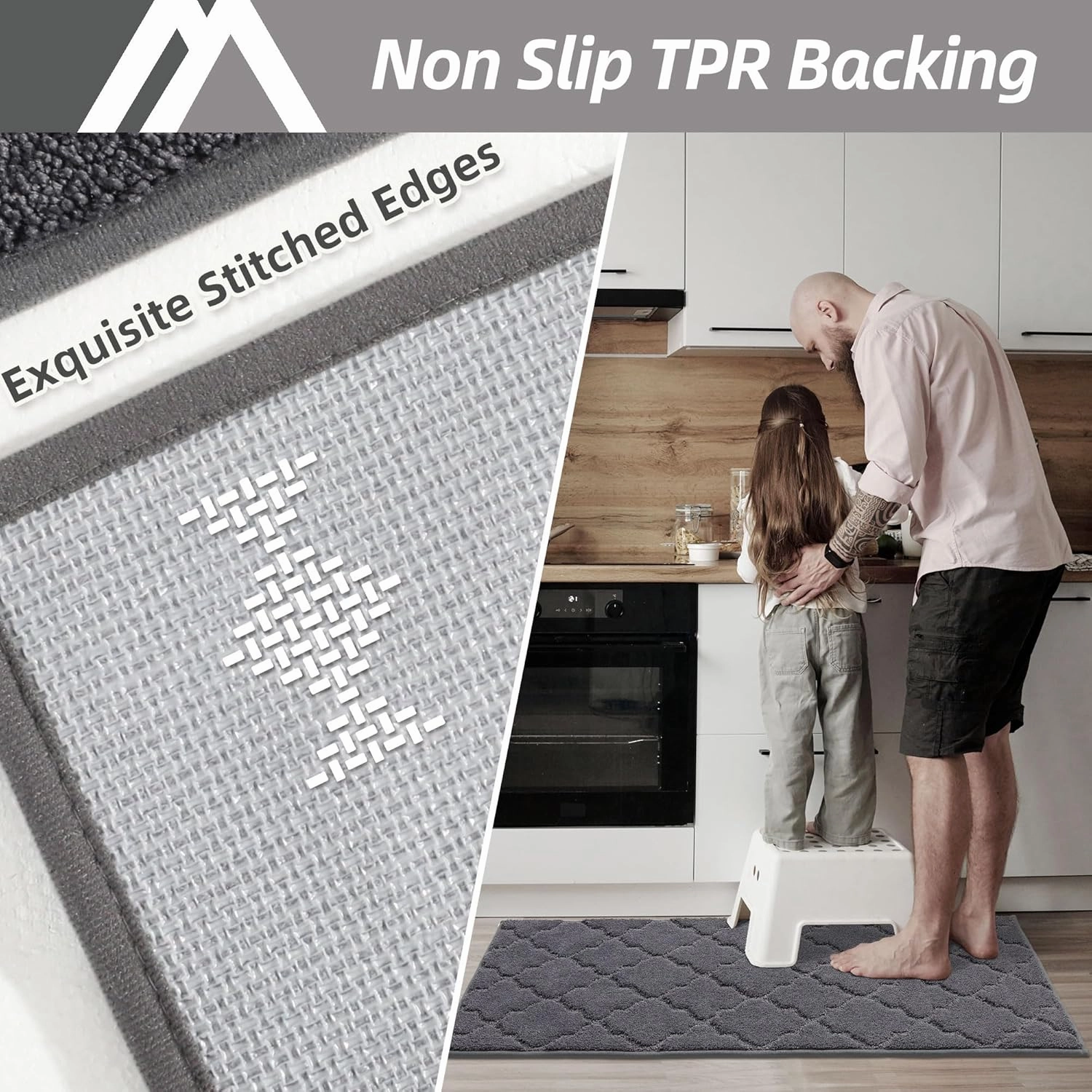 COSY HOMEER Soft Kitchen Floor Mats for in Front of Sink Super Absorbent Kitchen Rugs 20"x59" Non-Skid Standing Mat Washable,Polyester,Dark Grey