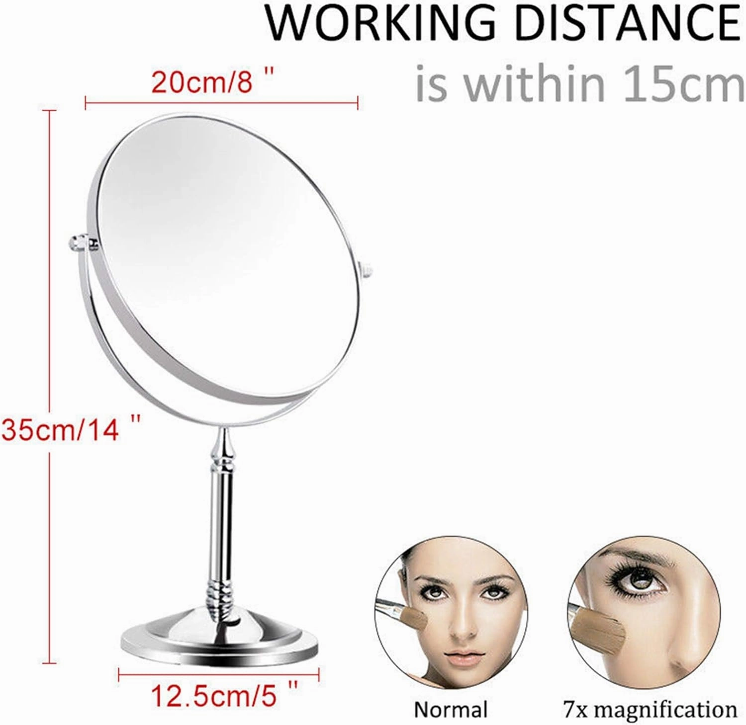 Countertop Makeup Mirrors, 8 inch Double Sided Brass Magnifying Mirror, Tabletop 360° Swivel Cosmetic Vanity Shaving Mirrors