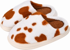 Cow Print Fuzzy Plush Slippers for Women Men, Non-Slip Fluffy Winter House Shoes, Indoor Soft Warm Faux Fur Lining Bedroom Slides